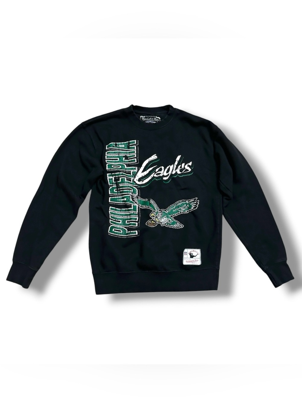 Mitchell & Ness Philadelphia Eagles Black Crewneck Sweatshirt Vtg Style Sz Small